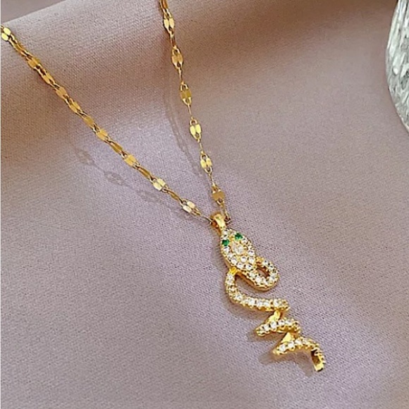 Gold Plated Emerald Snake Pendant - Picture 3 of 5